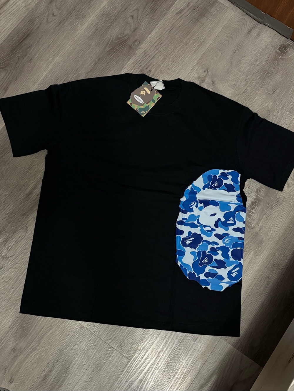 Bape Black Tee with Blue Camo Side Patch